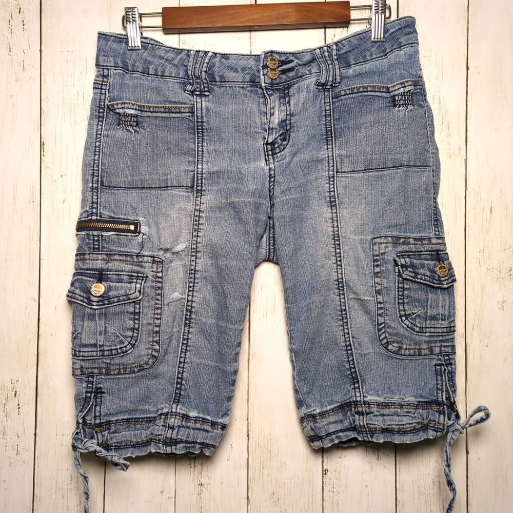 Joujou Cargo Bermuda Shorts Y2K Distressed Denim Utility Low Rise 9/10